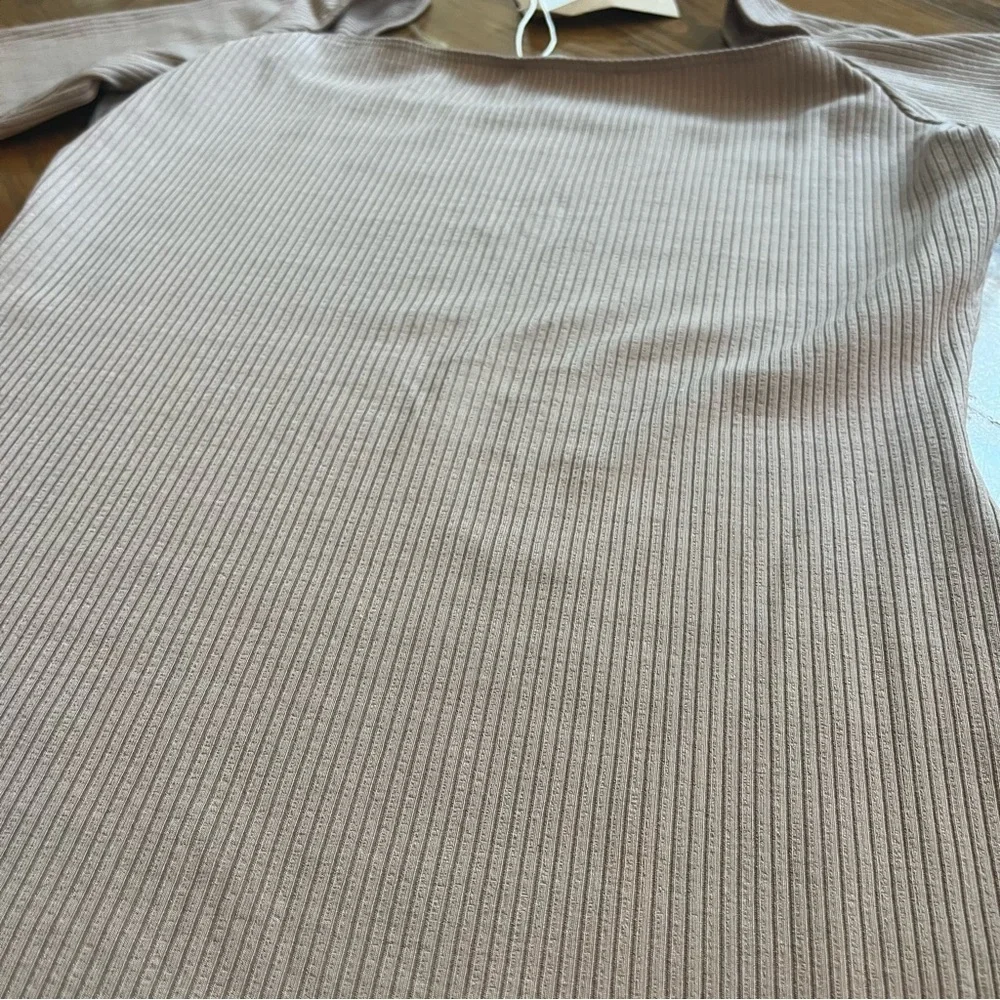 Reformation NEW Tan Sarita Dress Knit Ribbed Square Neck L Mini‎ Dress Bodycon